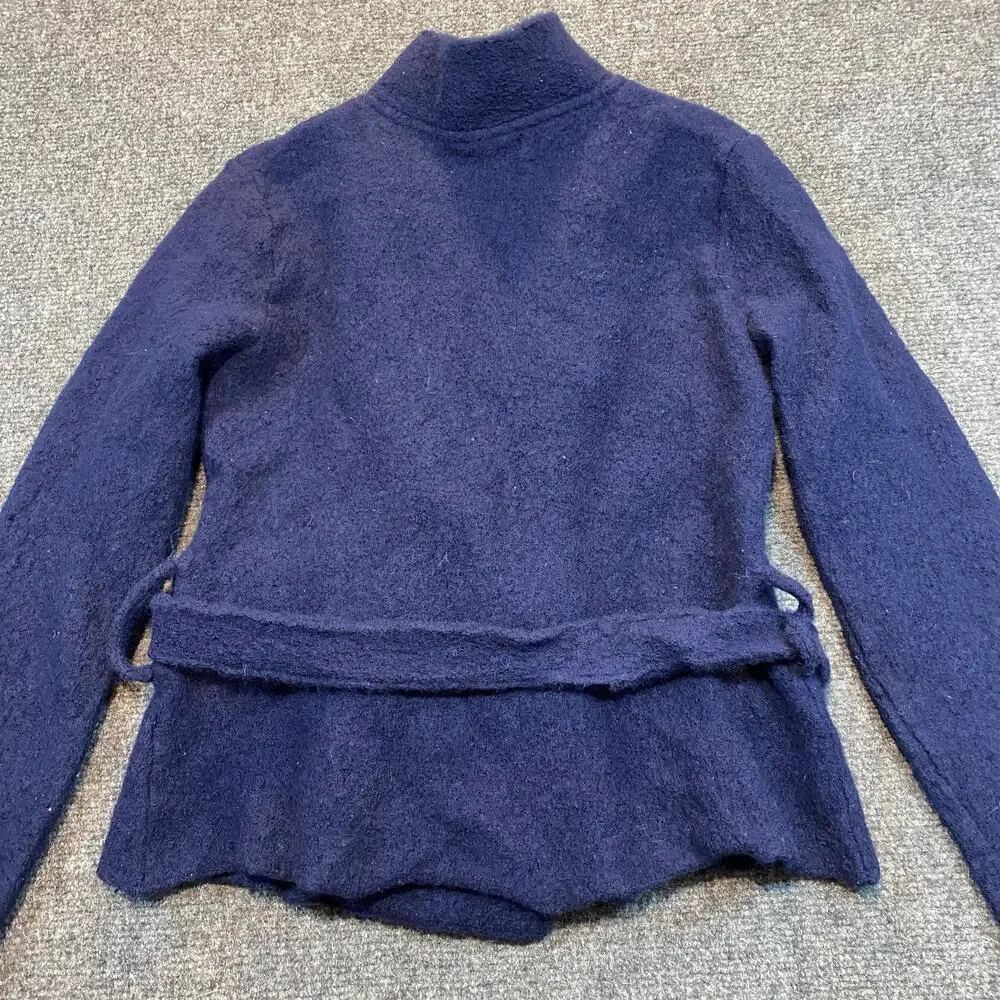 Free People Women Large Double Breasted Sweater Jacket Button Belted Wool Boho
